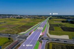 整備が進む、銚子連絡道路の3期区間。匝瑳市から旭市までを結ぶ。
