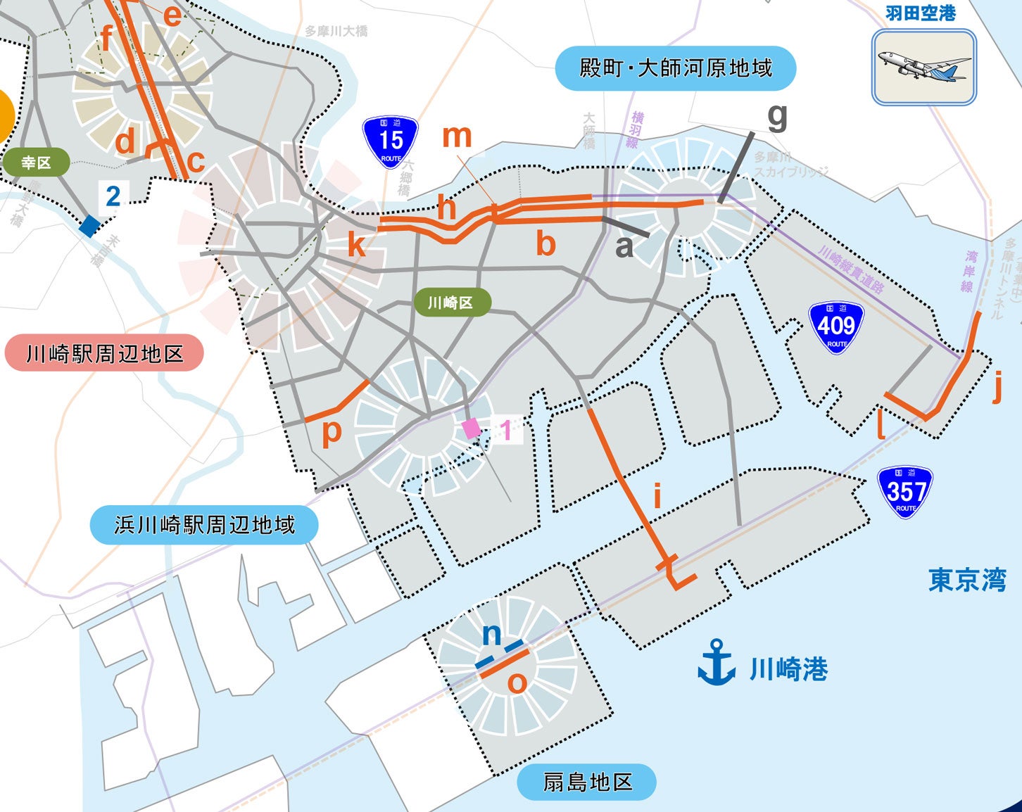 地図に示されたオレンジ色「P」が「富士見鶴見駅線」。