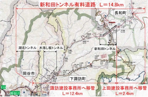 2022年に無料開放された、国道142号の新和田トンネル有料道路。岡谷市と上田市・佐久市方面の短絡ルートとして需要が高い