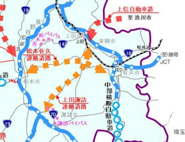 上田諏訪連絡道路の構想ルート