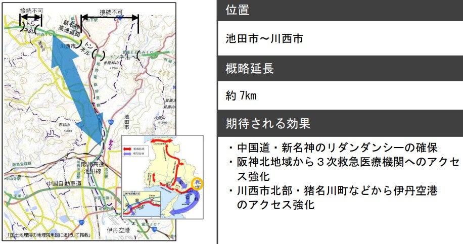 「ひょうご基幹道路ネットワーク2050」の構想路線のひとつである「阪神高速池田線延伸」の概要