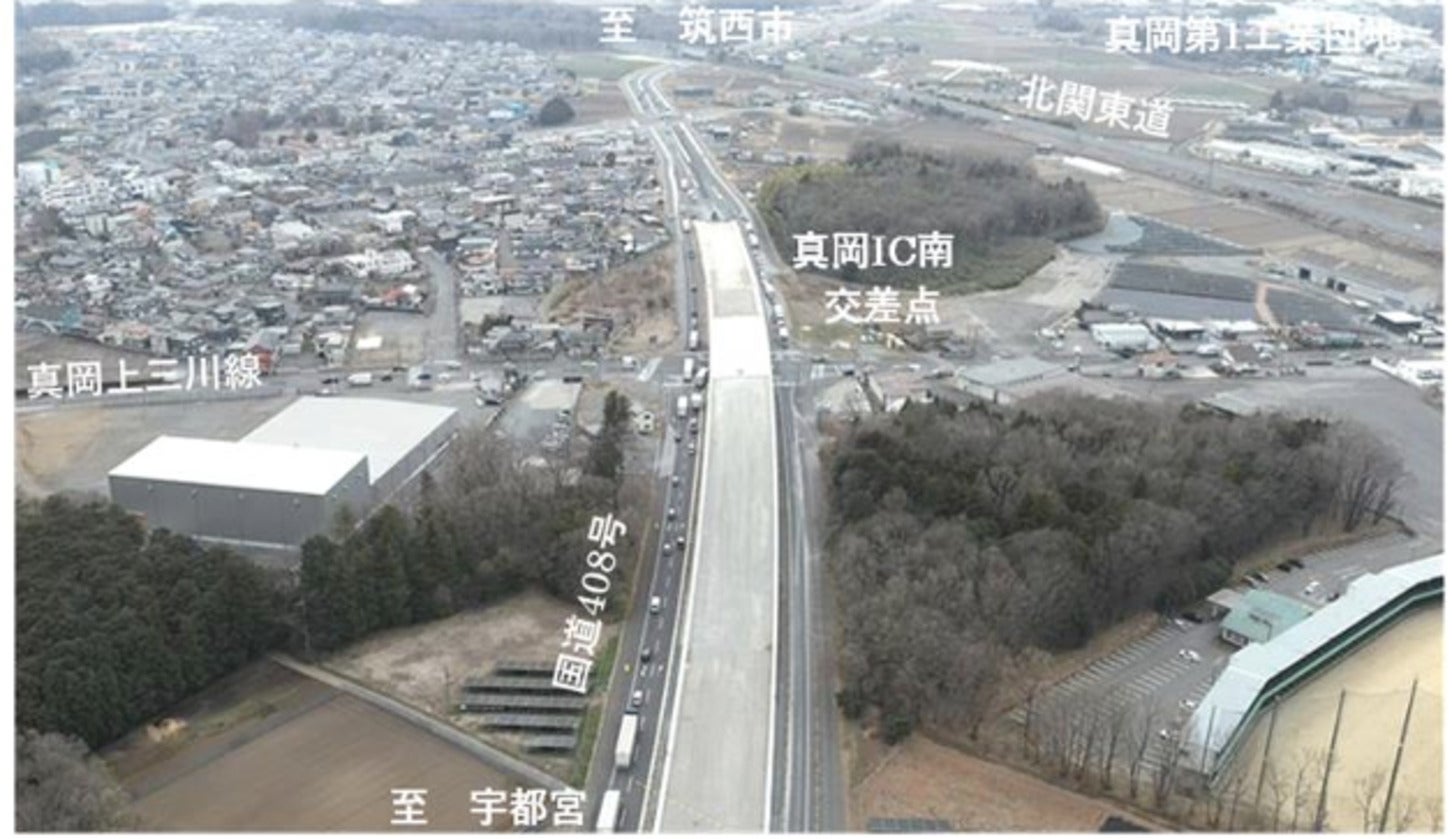 真岡南バイパス（真岡IC南交差点付近）の工事中の様子
