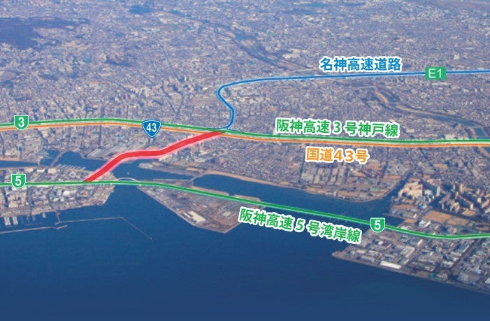 名神高速道路を約3km延伸し、阪神高速5号湾岸線へつなぐ「名神湾岸連絡線」