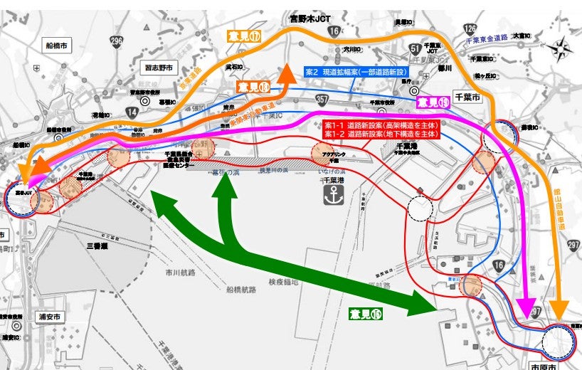 新湾岸道路の概略ルート案