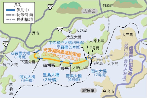 岡村島から先の区間は「将来計画」という、長期構想より一段階具体性の高い表記で示されている。