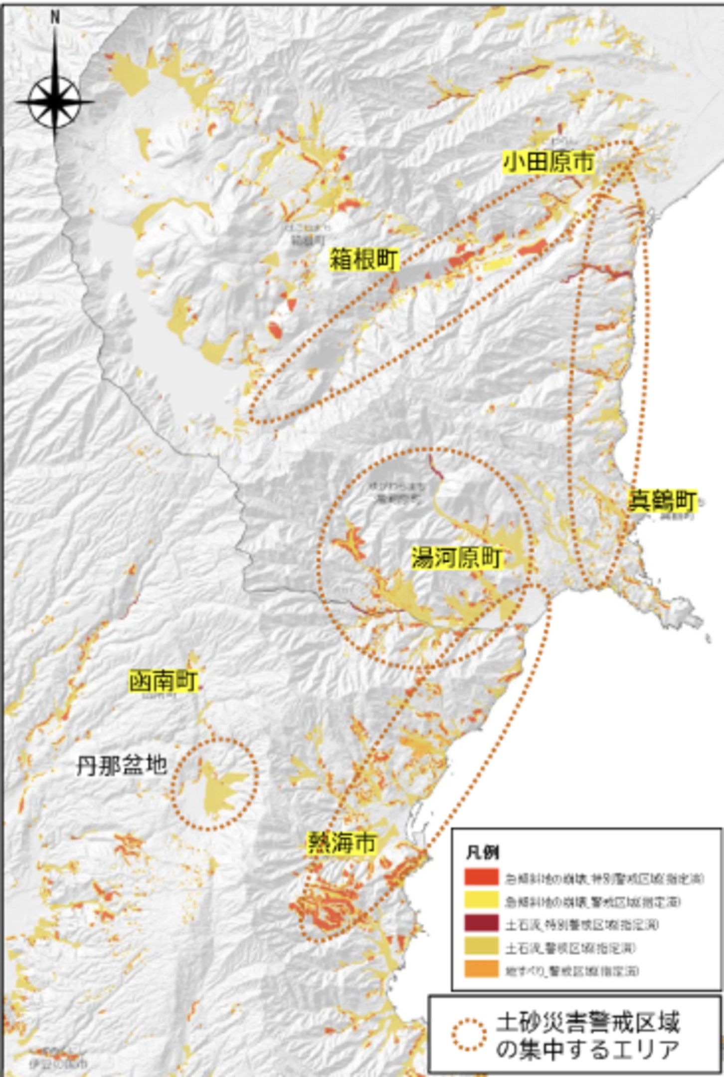 伊豆湘南道路エリアの土砂災害警戒区域(地震・水害)