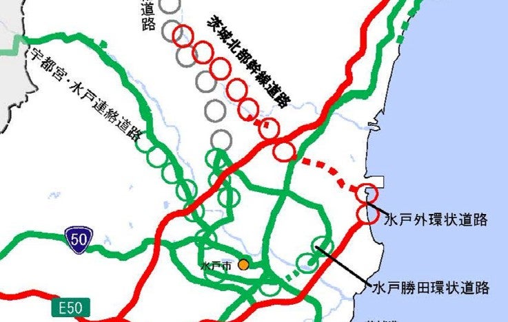 「茨城北部幹線道路」と「水戸外環状道路」のルート概要