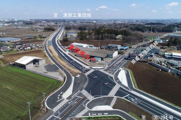 「真岡南バイパス」県道真岡筑西線付近の様子。