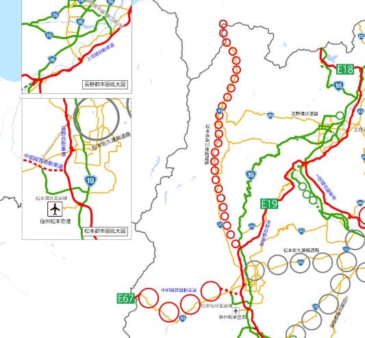 富山県とは異なり、長野県の広域道路交通計画では北アルプス横断道路は描かれていない