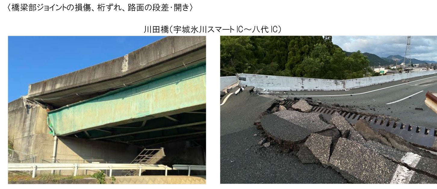 川田橋（宇城氷川スマートIC～八代IC）橋梁部ジョイントの損傷、桁ずれ、路面の段差・開き