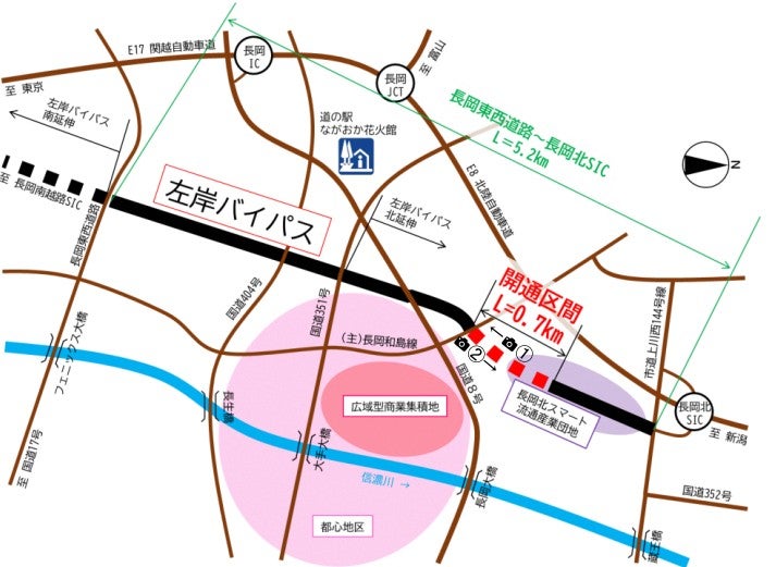 2024年1月に開通した左岸バイパスの区間