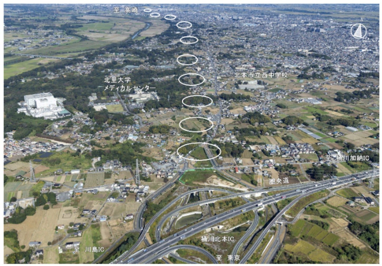 上尾道路（Ⅱ期）起点付近の空撮