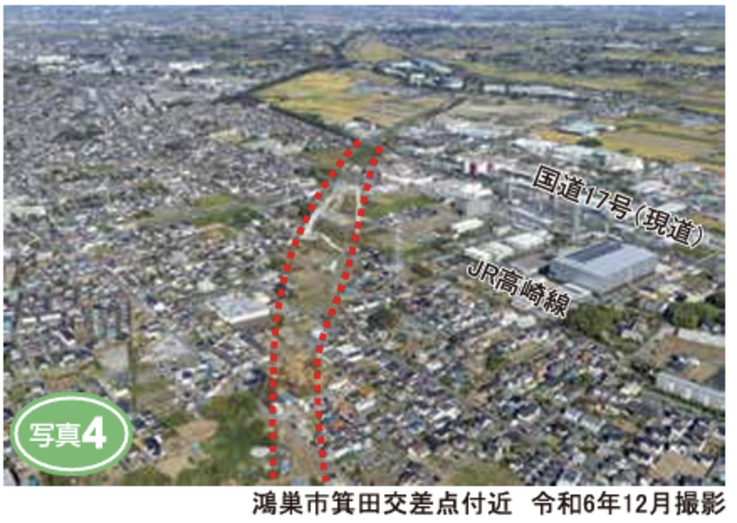 上尾道路（Ⅱ期）鴻巣市箕田交差点付近の空撮