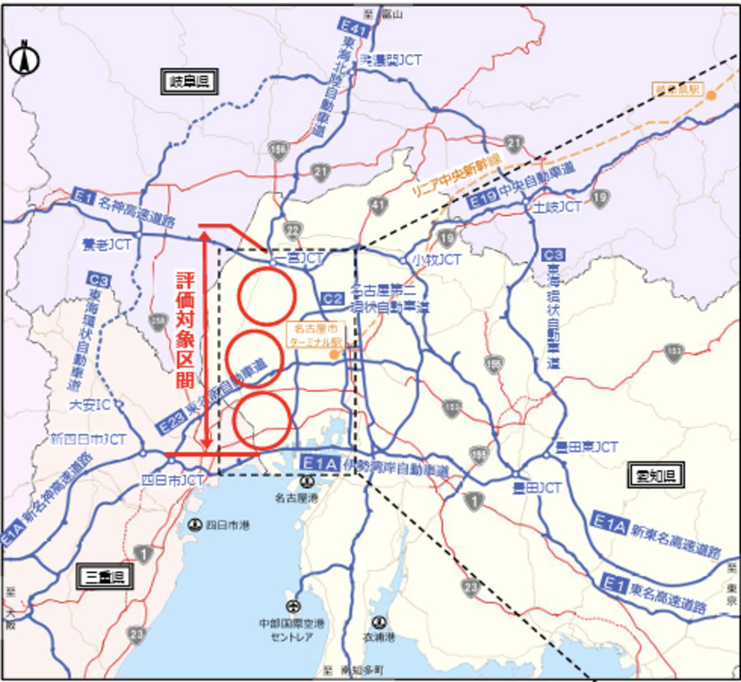 一宮西港道路の広域図