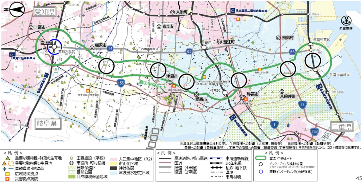 一宮西港道路のルート帯