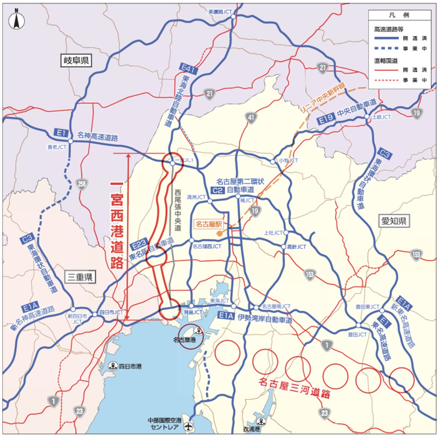 一宮西港道路の位置図