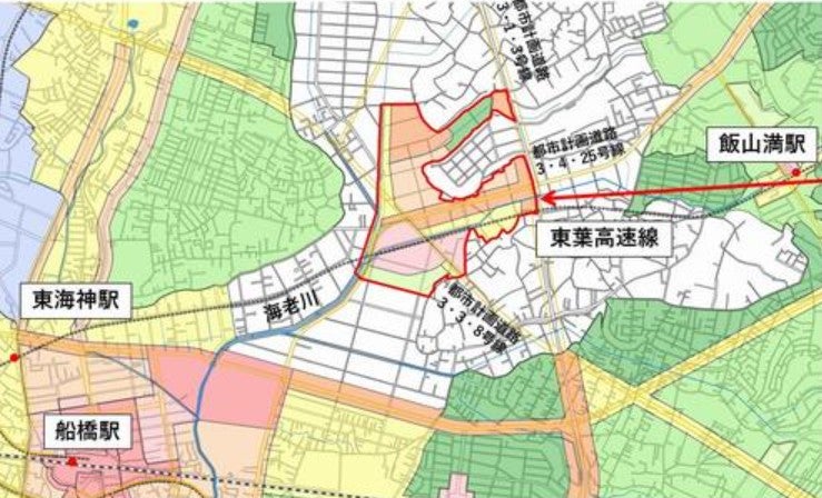 船取線（船橋我孫子線）の整備予定エリアには、土地区画整理事業が隣接している