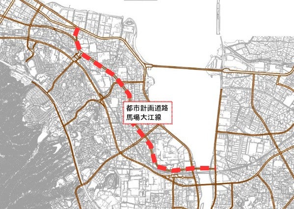 大津市の都市計画道路「馬場大江線」の概要。