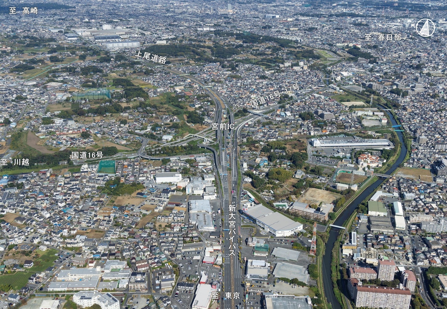 開通済みの上尾道路（Ⅰ期）宮前IC付近。