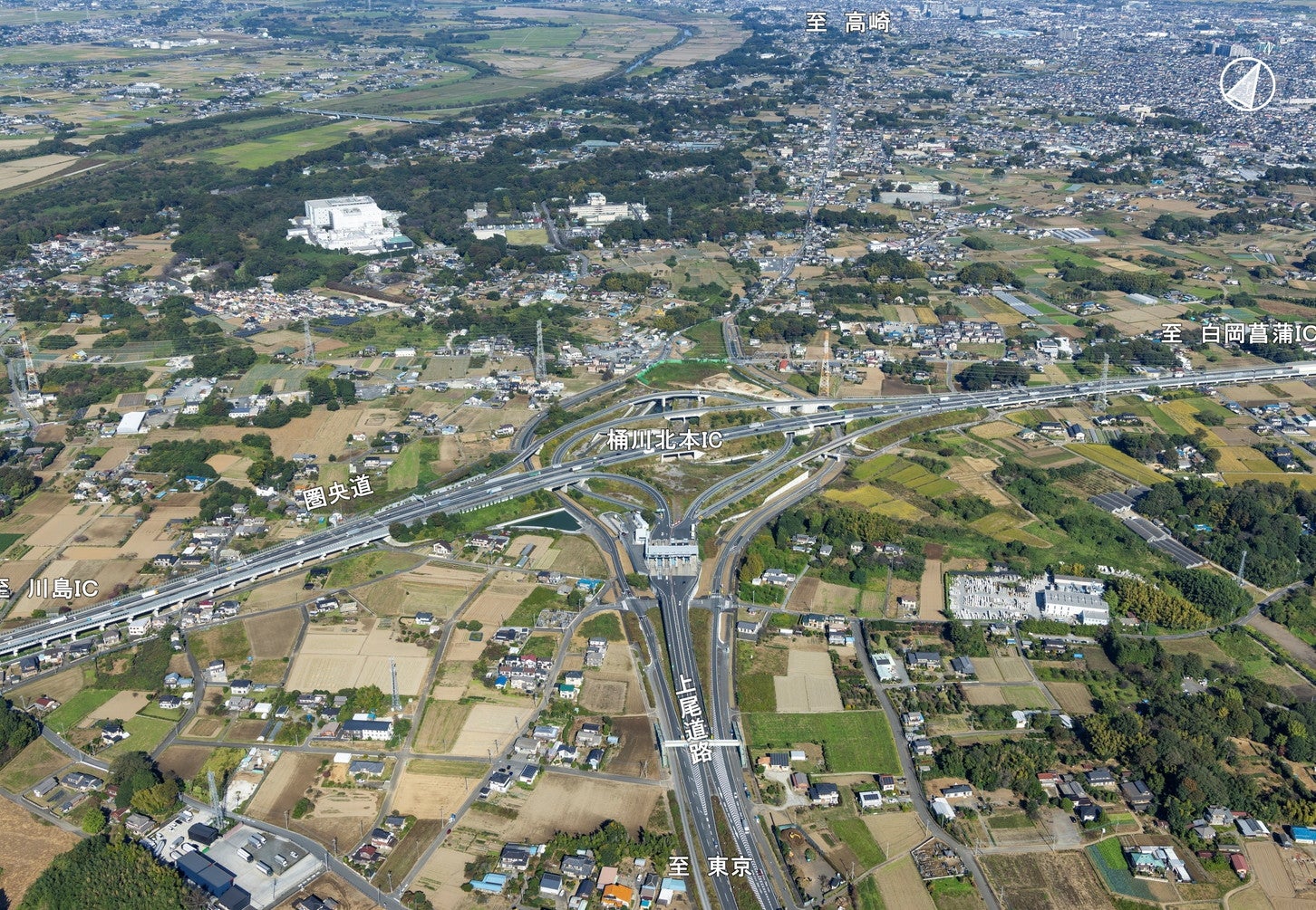 開通済みの上尾道路（Ⅰ期）桶川北本IC付近。