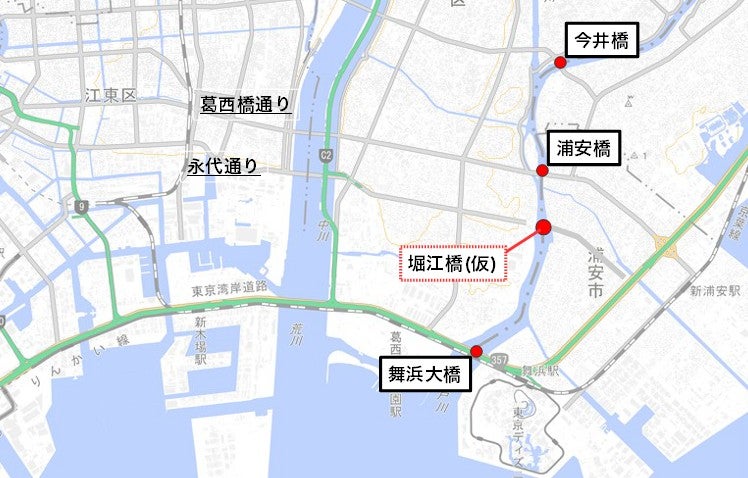 旧江戸川に計画されている「堀江橋（仮）」