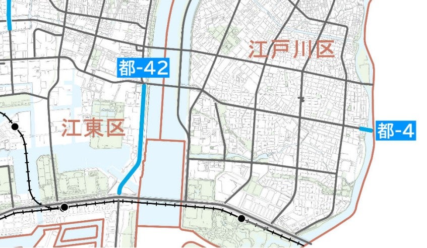 東京都の優先整備路線にリストアップされている堀江橋計画（図右端の都-4）