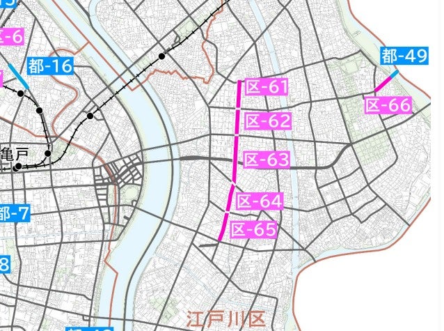 江戸川新橋は東京都の優先整備路線にも指定されている（図右端）
