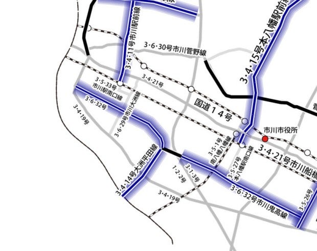 市川市側の「大洲平田線」も優先整備路線に指定されている