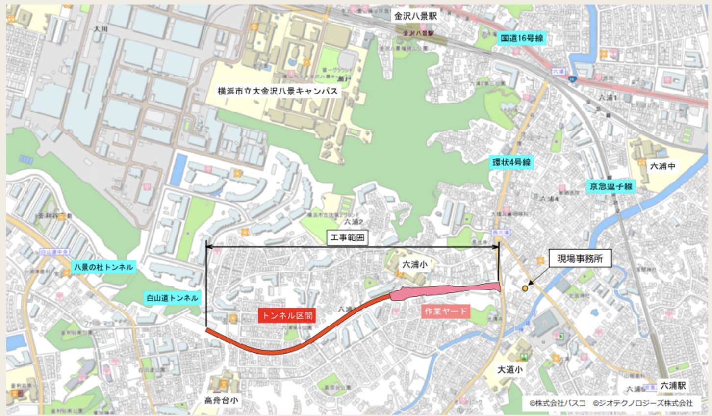 横浜逗子線 釜利谷六浦地区の工事概要図