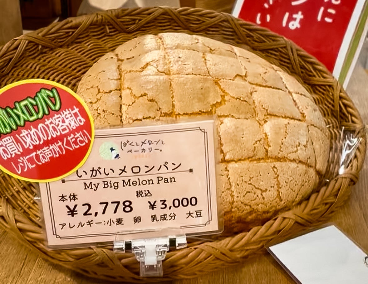 道の駅「常総」｜通常のメロンパン約20個分という驚きの大きさを誇る「ぼくのいがいメロンパン」は、数量限定の人気商品です。