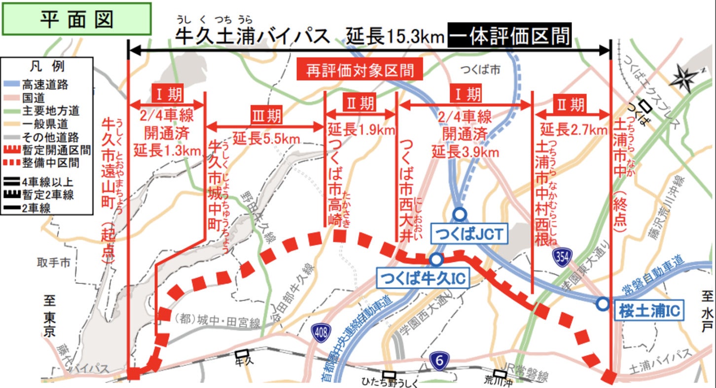牛久土浦バイパスの平面図