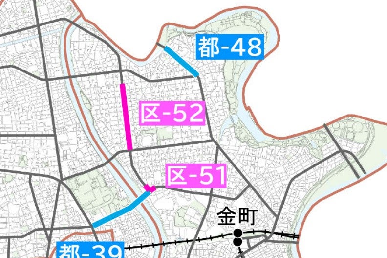 東京都葛飾区で整備中の都市計画道路「補助第277号線」。将来は大場川を越えて埼玉県八潮市へつなぐ計画となっているが、優先整備対象は川の手前まで