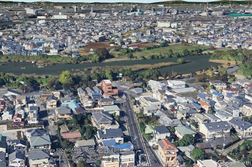 大場川で突き当たりになっている都道 王子金町市川線。将来は都市計画道路「補助第277号線」として大場川を越える計画だ