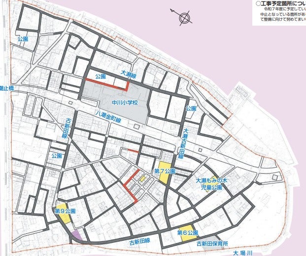 八潮市の都市計画道路「八潮金町線」。将来は大場川を越えて葛飾区へつなぐ計画となっている