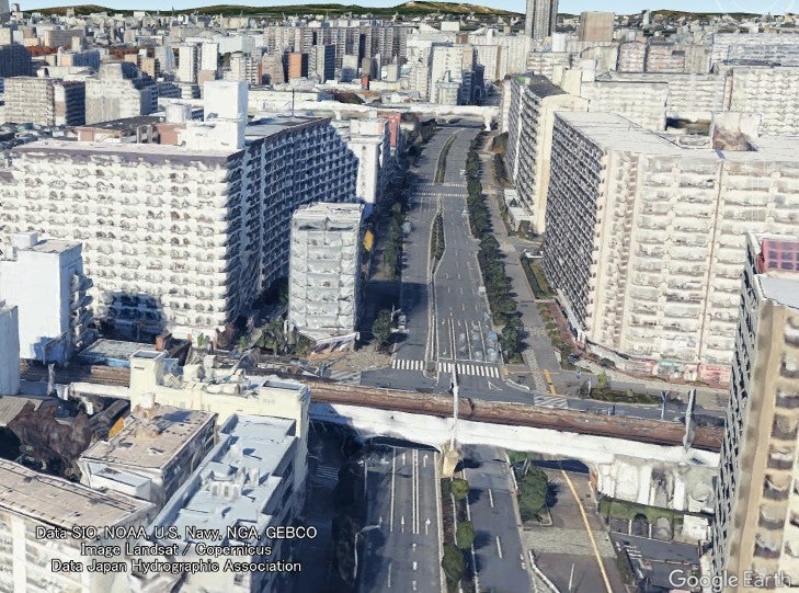 4車線で完成済みの番所橋通り（Google Earthより）