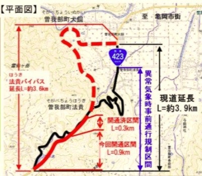亀岡市の国道423号で整備中の「法貴バイパス」