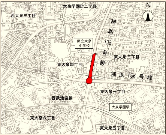 大泉学園駅北側の補助第135号線の局所拡幅