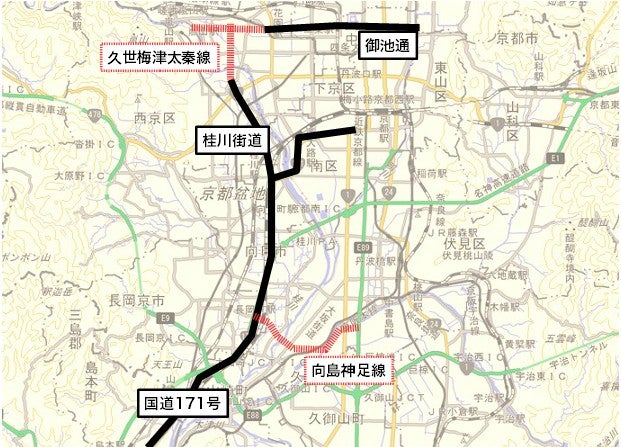 桂川に架橋する2つの都市計画道路。向島神足線は廃止が決定した