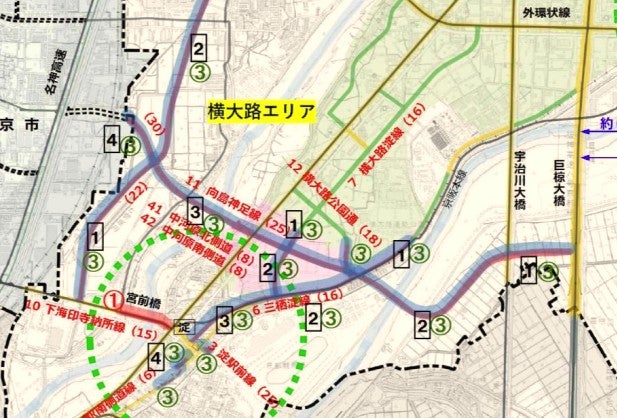 長岡京市の国道171号と伏見区向島の国道1号をつなぐ「向島神足線」。2025年に廃止の方針が決定