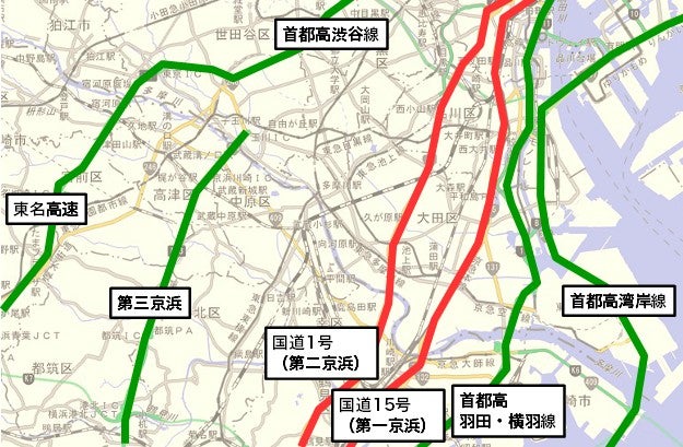 東京～横浜を結ぶ幹線道路