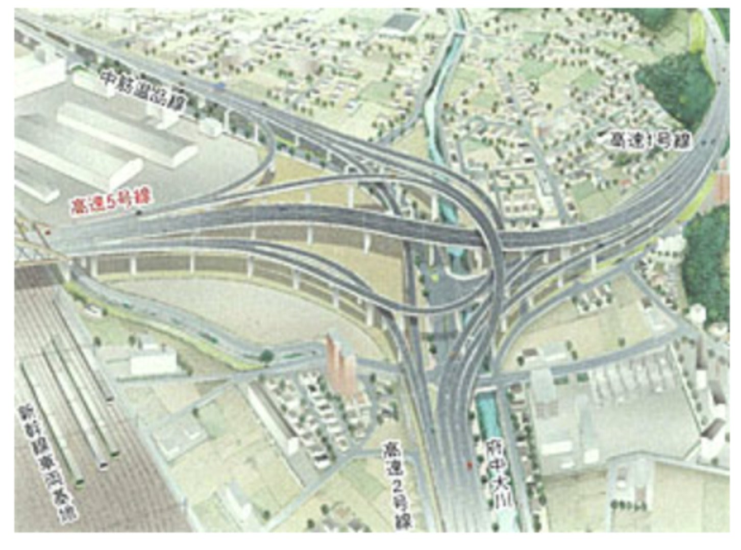 広島高速5号線と周辺道路の接続を示す完成イメージ
