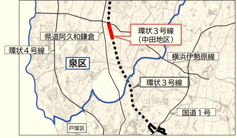 2023年に事業化した中田地区。立場駅南側の460mを先行整備する