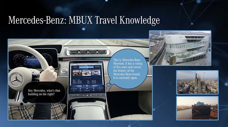 「Mercedes Travel Knowledge」は走行する周辺のランドマークに関する情報を適宜提供する新機能