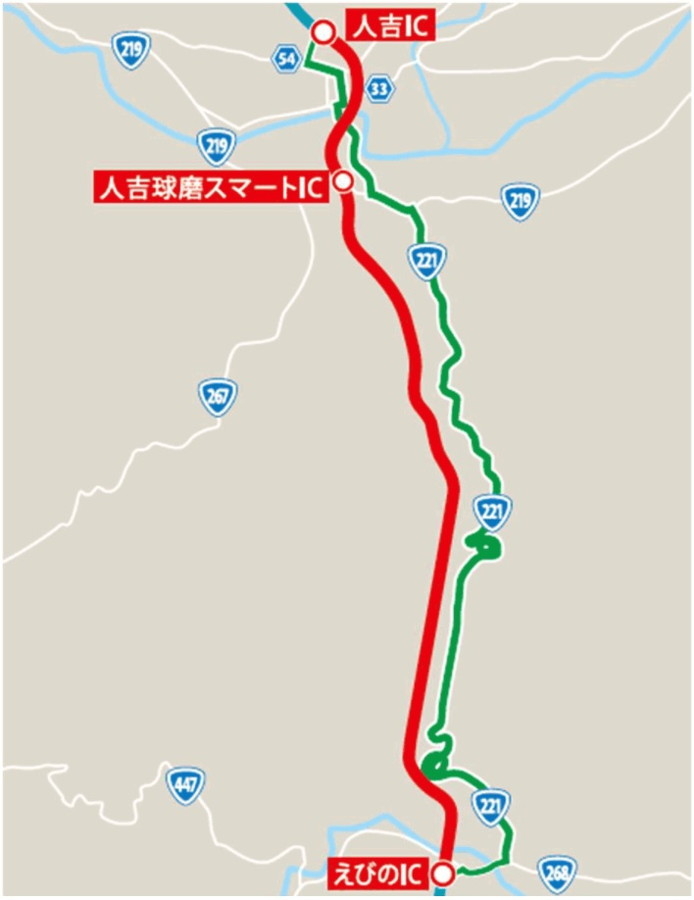 E3 九州道・人吉IC～えびのIC間における迂回ルート図