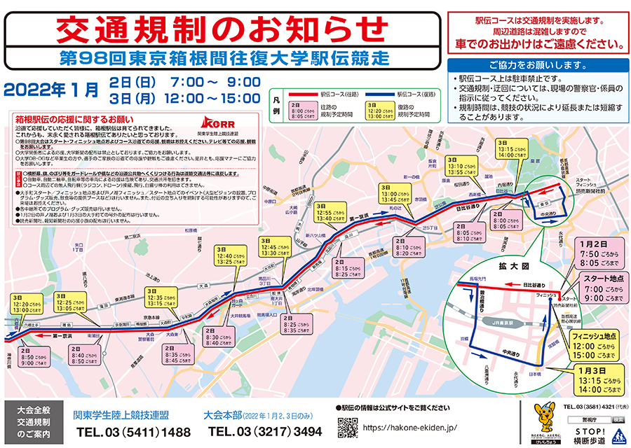 東京の交通規制＜交通規制予定時間と交通規制区間＞