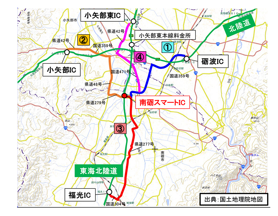 NEXCO中日本が推奨する、夜間閉鎖時に当該区間を利用する場合の近隣 IC への迂回ルート。＜写真提供＝NEXCO中日本＞
