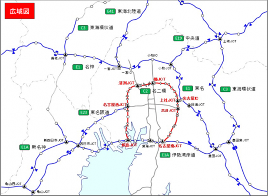交通規制区間の広域図＜資料提供＝NEXCO中日本＞