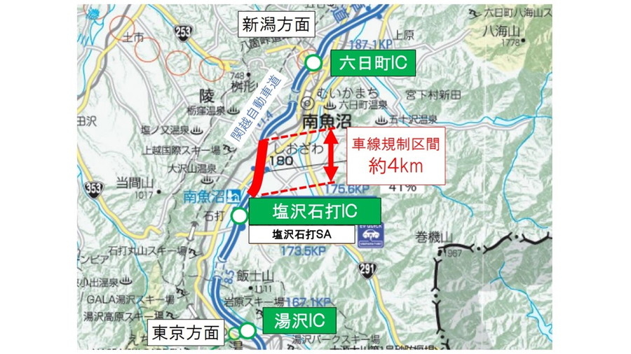 E17 関越道・塩沢石打IC～六日町IC位置図