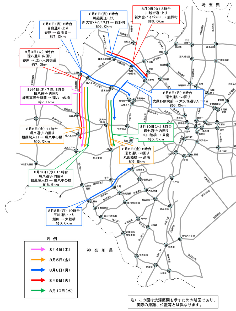 お盆｜渋滞予測｜2022｜東京都内一般道｜特に激しい渋滞が予測される主な路線