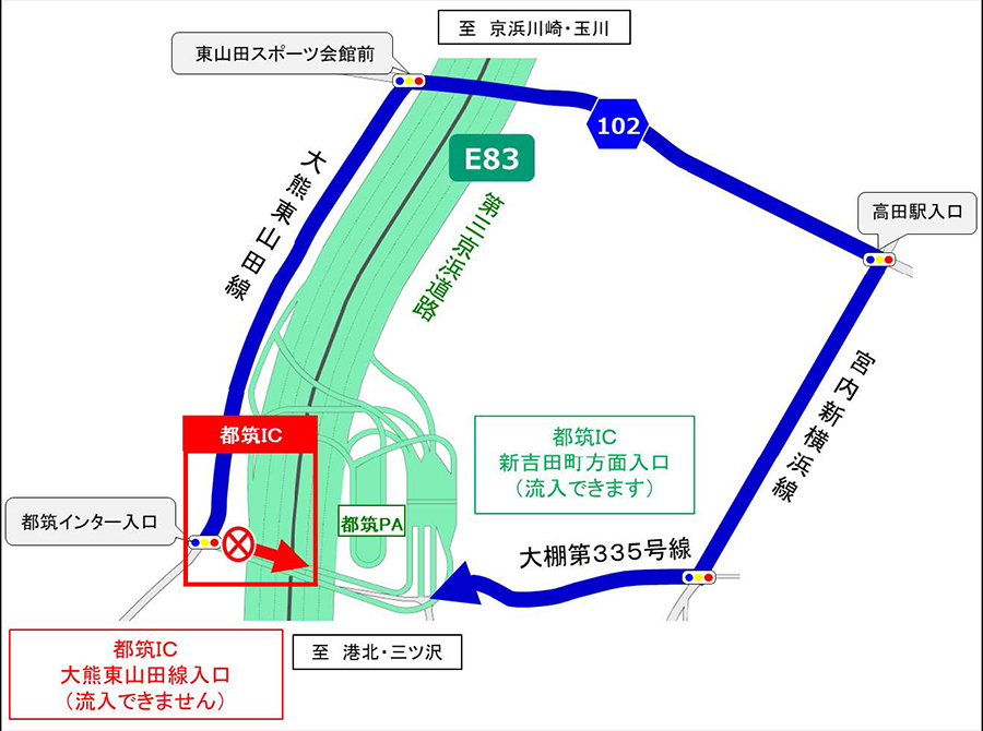 夜間閉鎖中の迂回ルート図　画像=NEXCO東日本